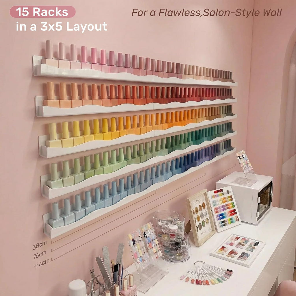 Wall Mounted Nail Polish Rack Acrylic Organizer 6 Pack, Holds 60-90 Bottles