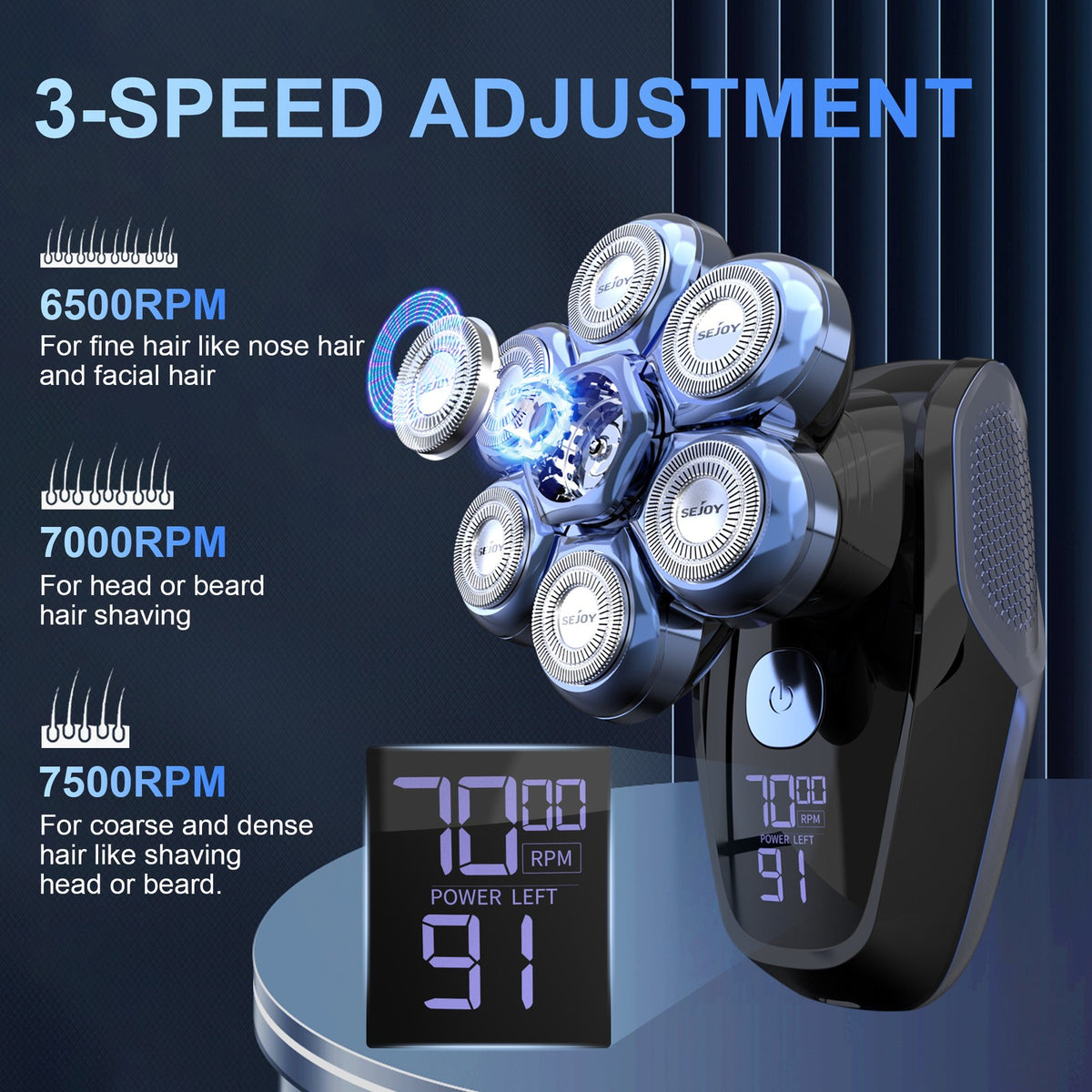 7D Rotary Electric Shaver for Men - Cordless Waterproof Bald Head Razor & Trimmer