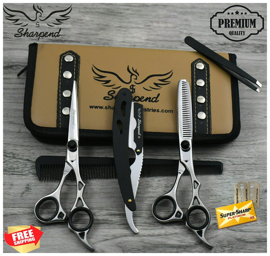 6.5 inch Professional Hairdressing & Barber Thinning Scissors Set with Razor & Tweezers