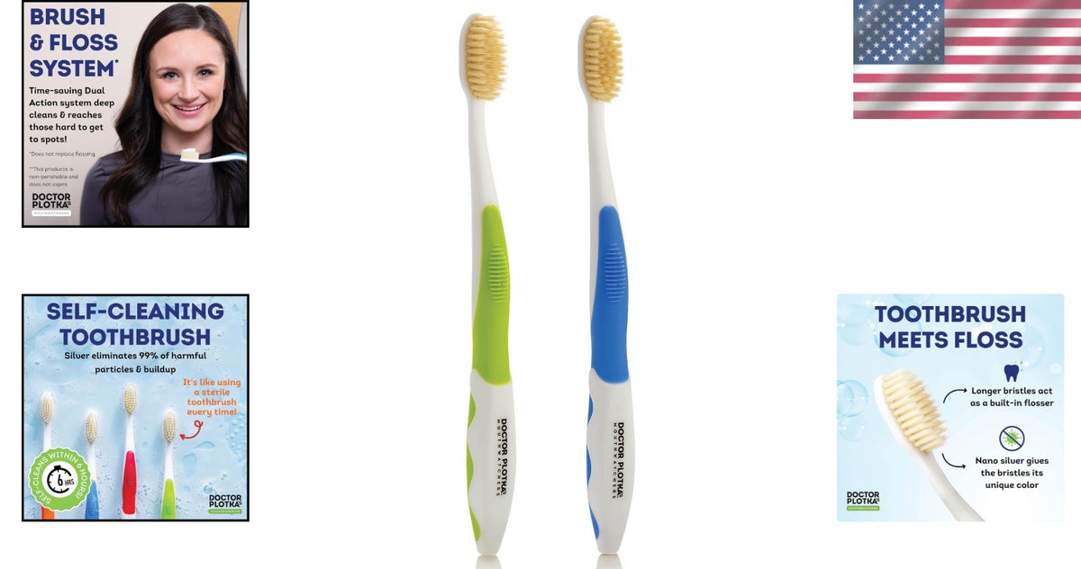 Soft Bristle Flossing Toothbrush 2 Pack for Sensitive Teeth - Gentle Oral Care