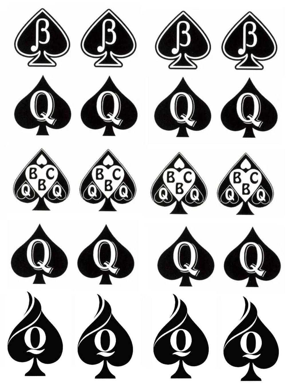 Temporary Queen of Spades Tattoo Stickers - 4 Sheets, 81 Designs