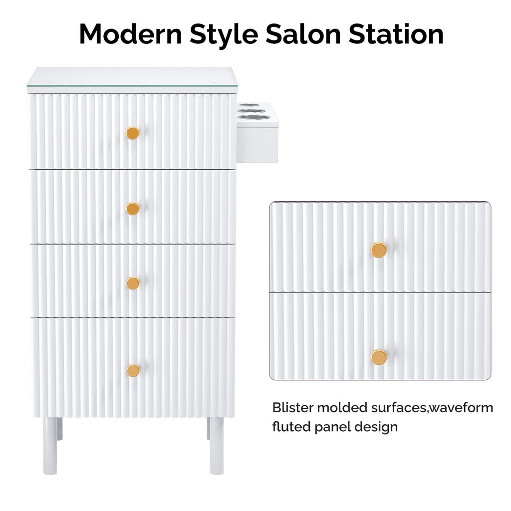 Salon Station with 4 Drawers & Heat-Resistant Holders for Hair Tools, Modern Organizer