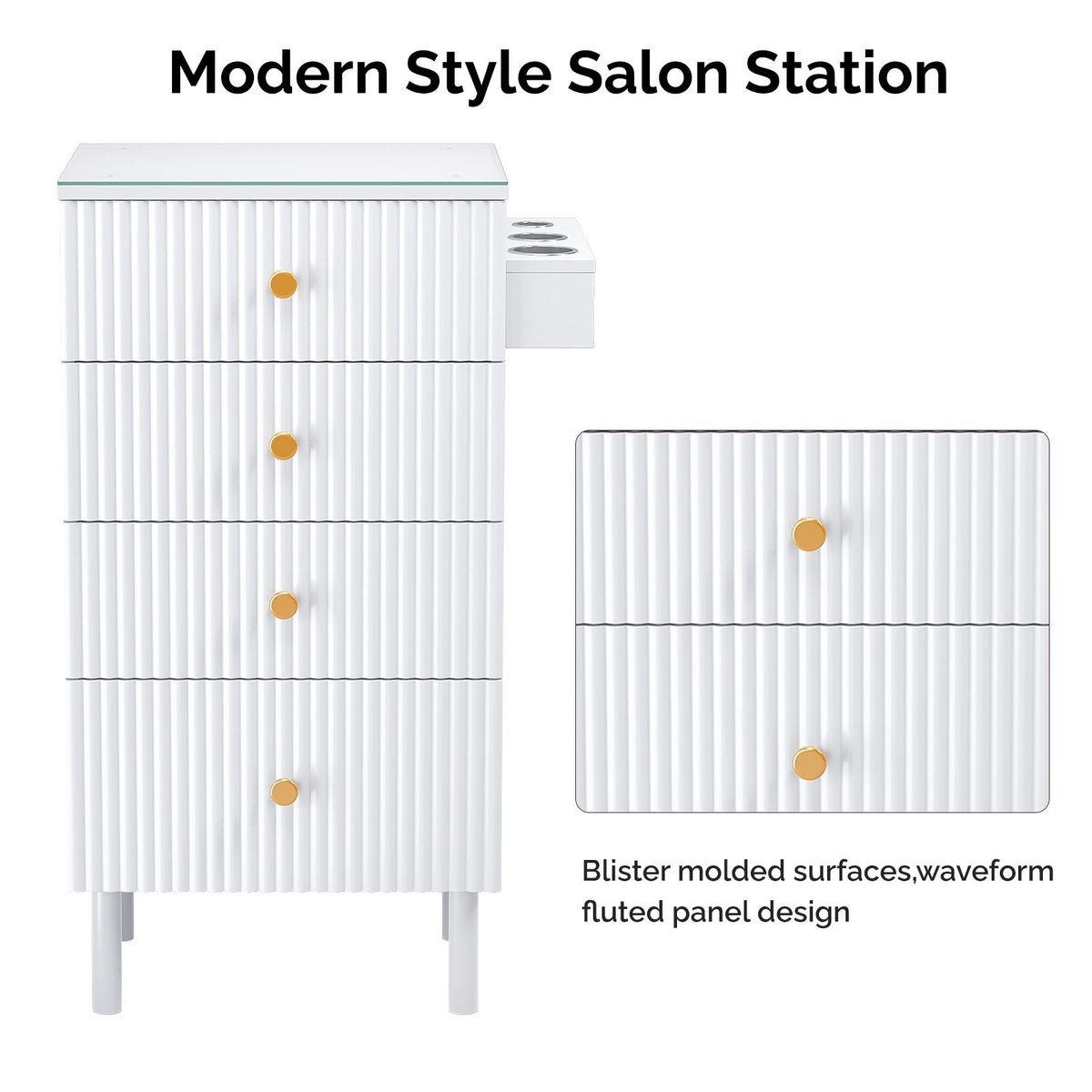 Salon Station with 4 Drawers & Heat-Resistant Holders for Hair Tools, Modern Organizer