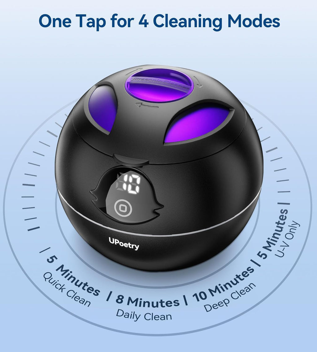 Ultrasonic Retainer & Jewelry Cleaner 45kHz Digital Timer 200ML Portable