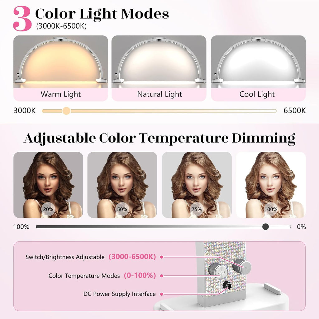 30-Inch LED Half Moon Nail Desk Light with Phone Holder - Professional Manicure Lamp