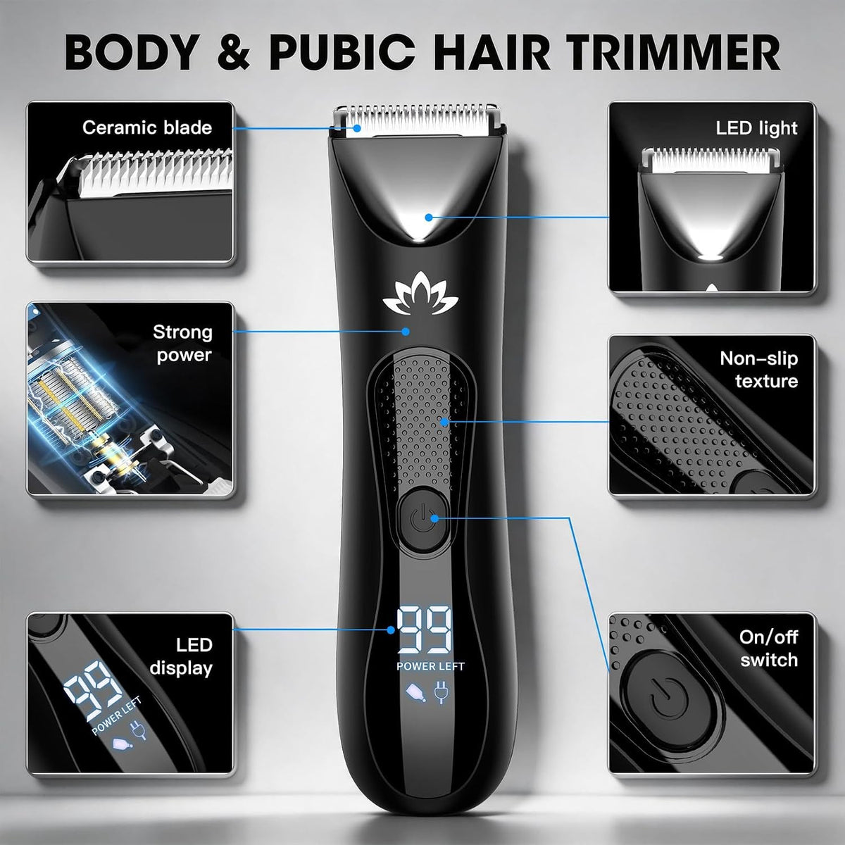 Men's Body & Ball Grooming Trimmer - Waterproof Electric Razor for Pubic Hair