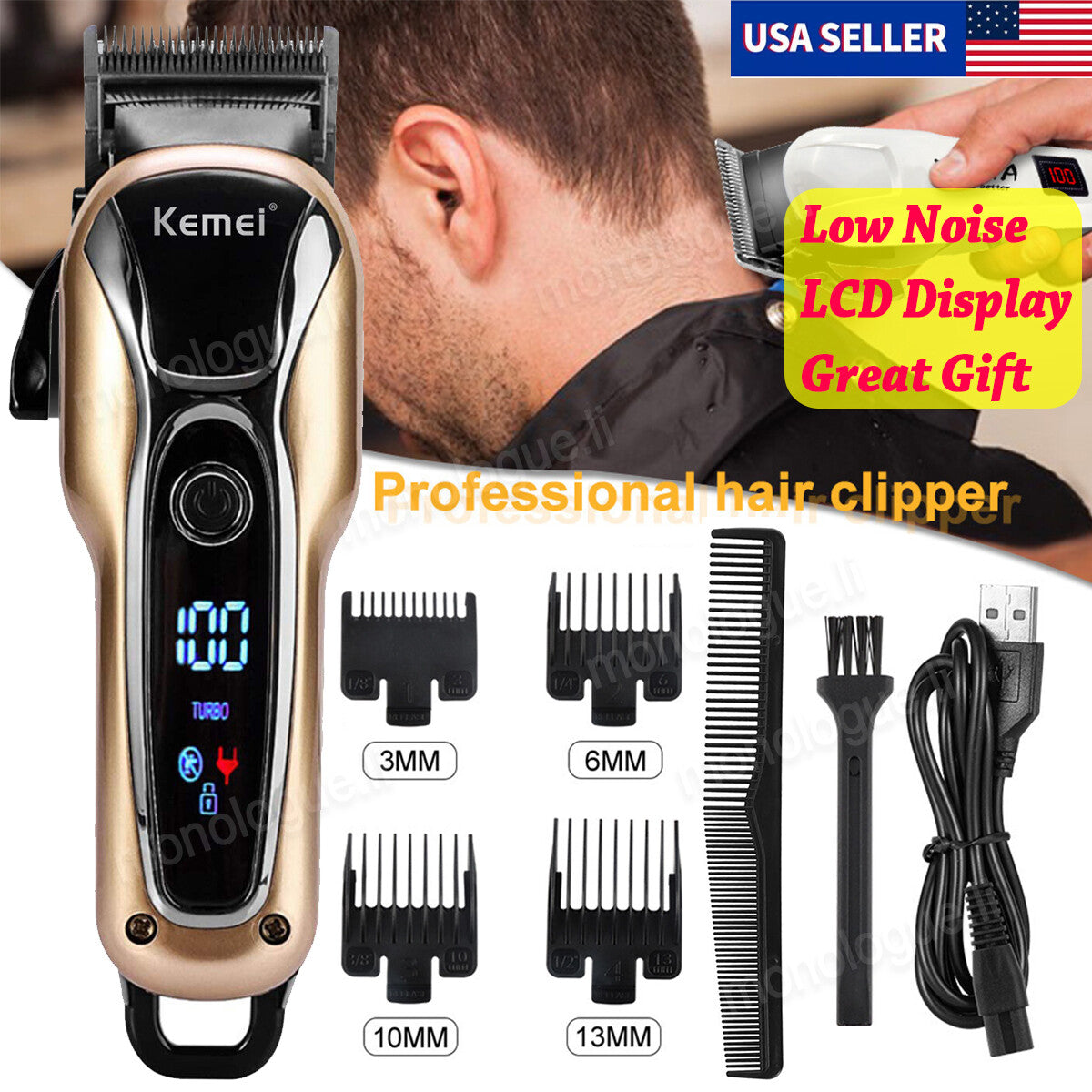 Cordless Hair Clipper Kit for Men & Barbers - Rechargeable & Adjustable