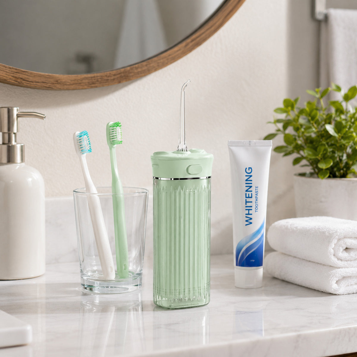 Portable Water Flosser Travel Oral Irrigator with 4 Nozzles Waterproof Rechargeable