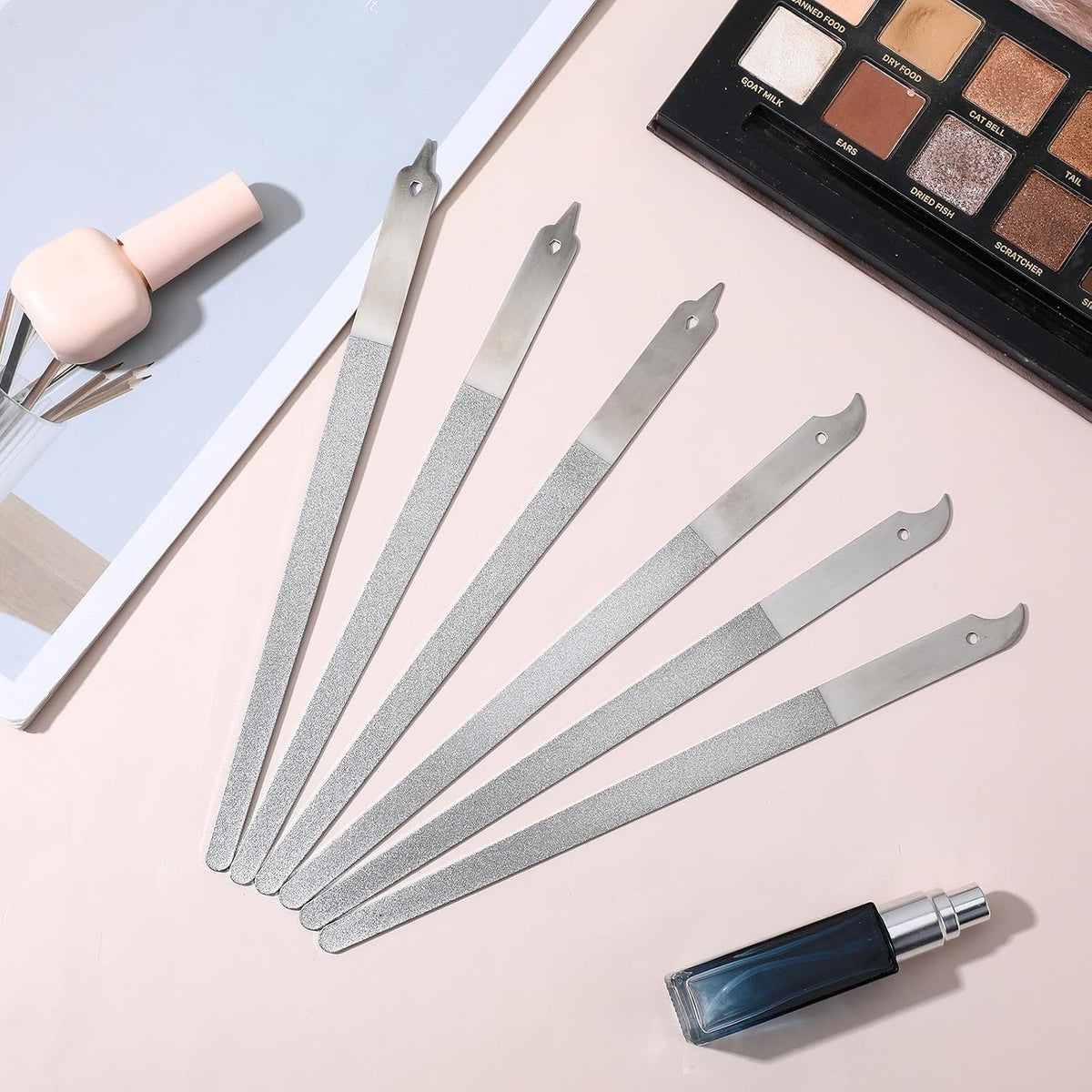 6Pcs Stainless Steel Nail Files Set with Sharp Pointed Tips - Diamond Dust Double-Sided Manicure Tools