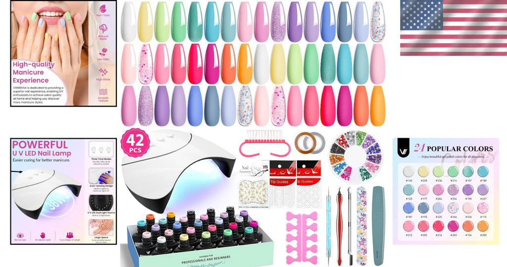 24 Color Gel Nail Polish Kit with UV Light - Long-Lasting Manicure Set