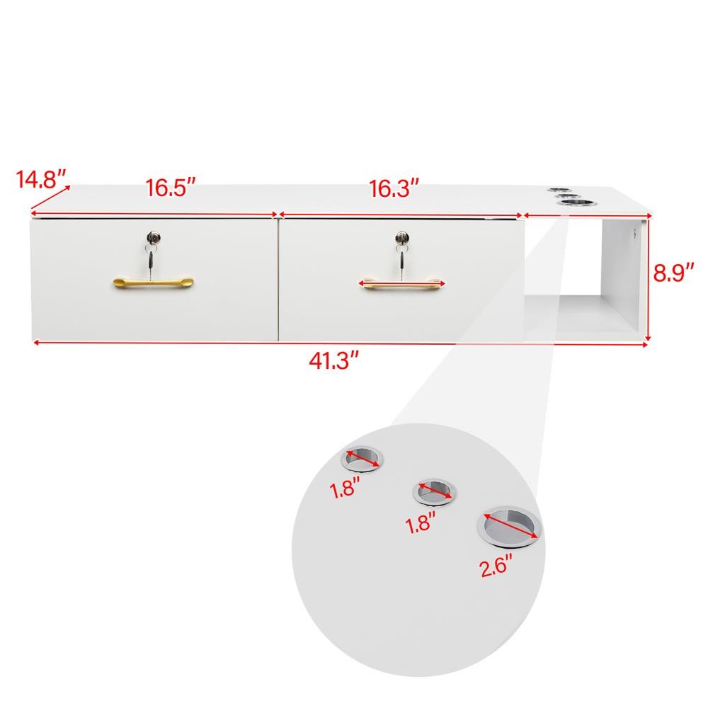 Wall Mount Hair Styling Salon Station with 3 Appliance Holders and Lockable Drawers