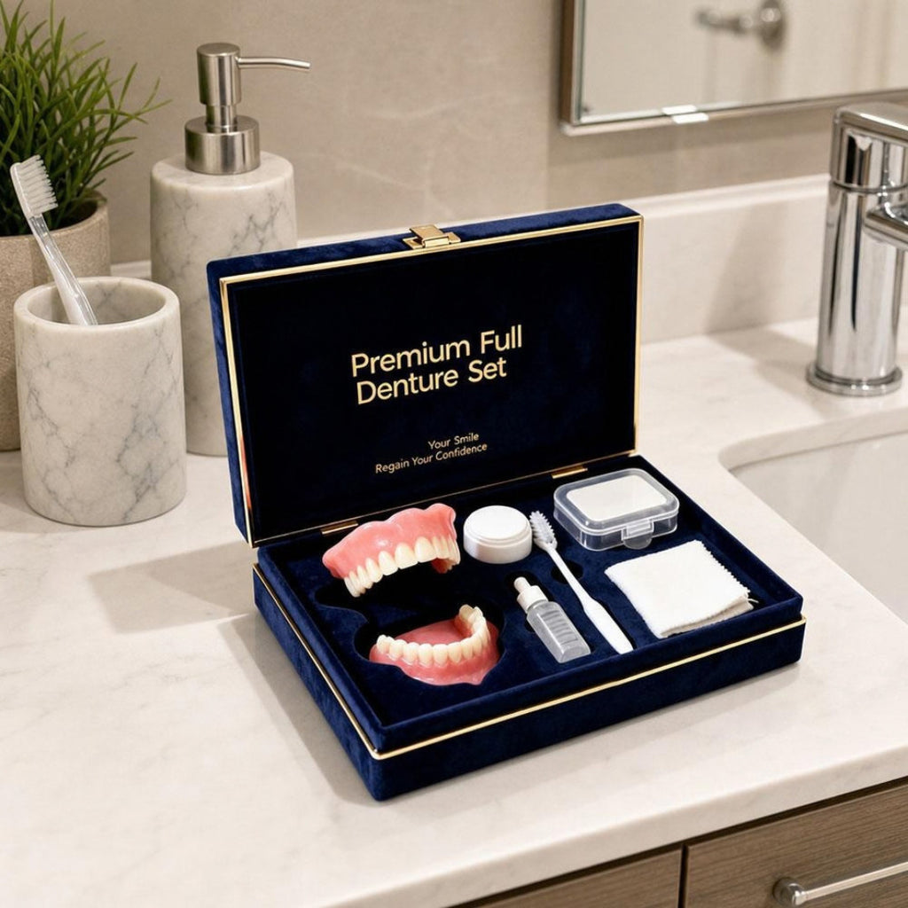 Silicone Denture Kit Upper & Lower False Teeth Set - Temporary Cosmetic Smile