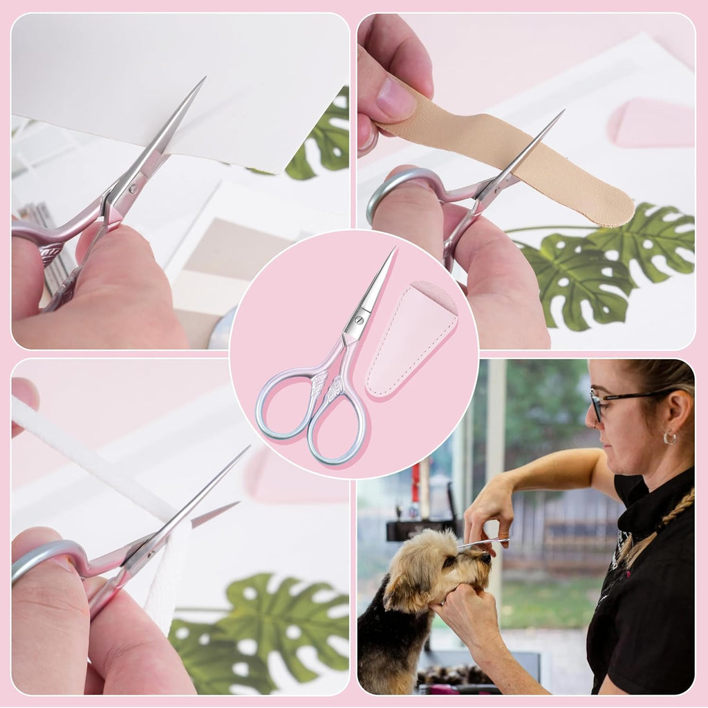 Pink Stainless Steel Eyebrow & Facial Hair Scissors - 2 Pack, 3.5 Inch