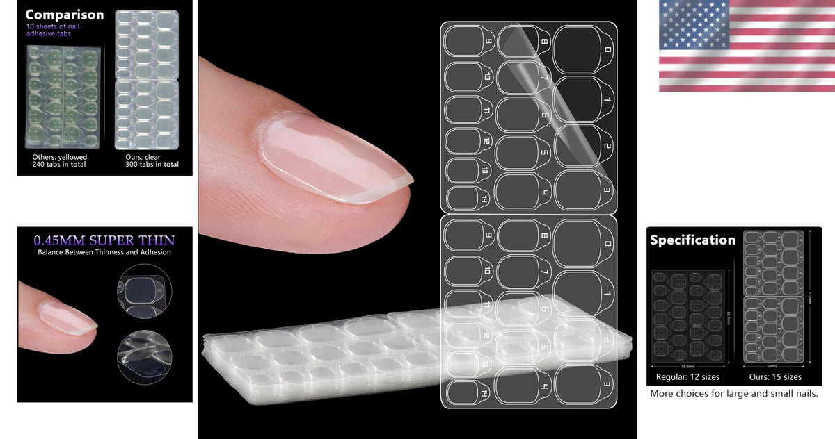 Eco-Friendly Nail Adhesive Tabs 300 Pcs - Easy Apply, Reusable, Waterproof