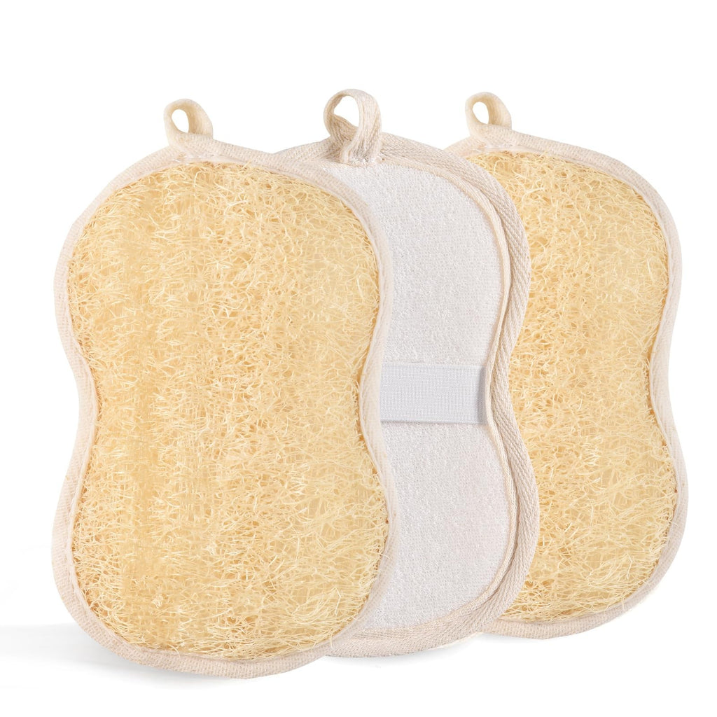 Natural Loofah Exfoliating Body Scrubber 3 Pack - Reusable & Gentle
