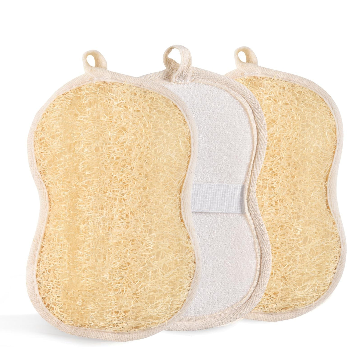 Natural Loofah Exfoliating Body Scrubber 3 Pack - Reusable & Gentle