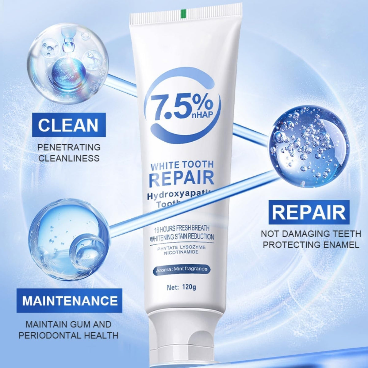 Nano-Hydroxyapatite Toothpaste Mint 7.5% nHAP Fluoride-Free Sensitivity Relief