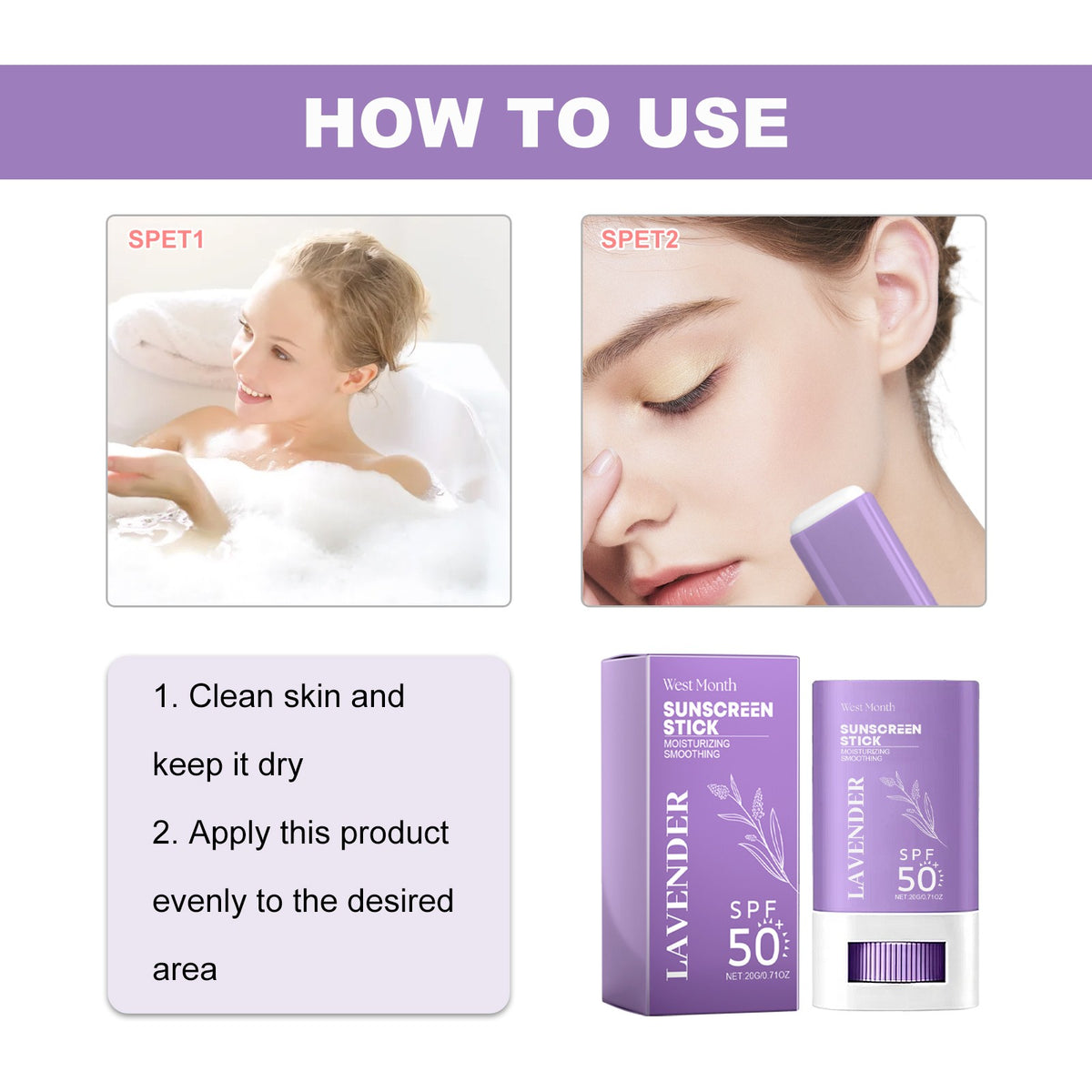 Lavender Sunscreen SPF 50 Broad Spectrum Non-Greasy Skin Protection