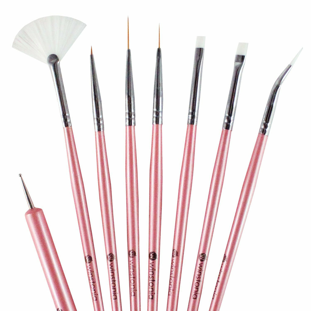 Nail Art Brushes Set - Gel Detailer, Striping, Dotting, Fan & Liner Brushes