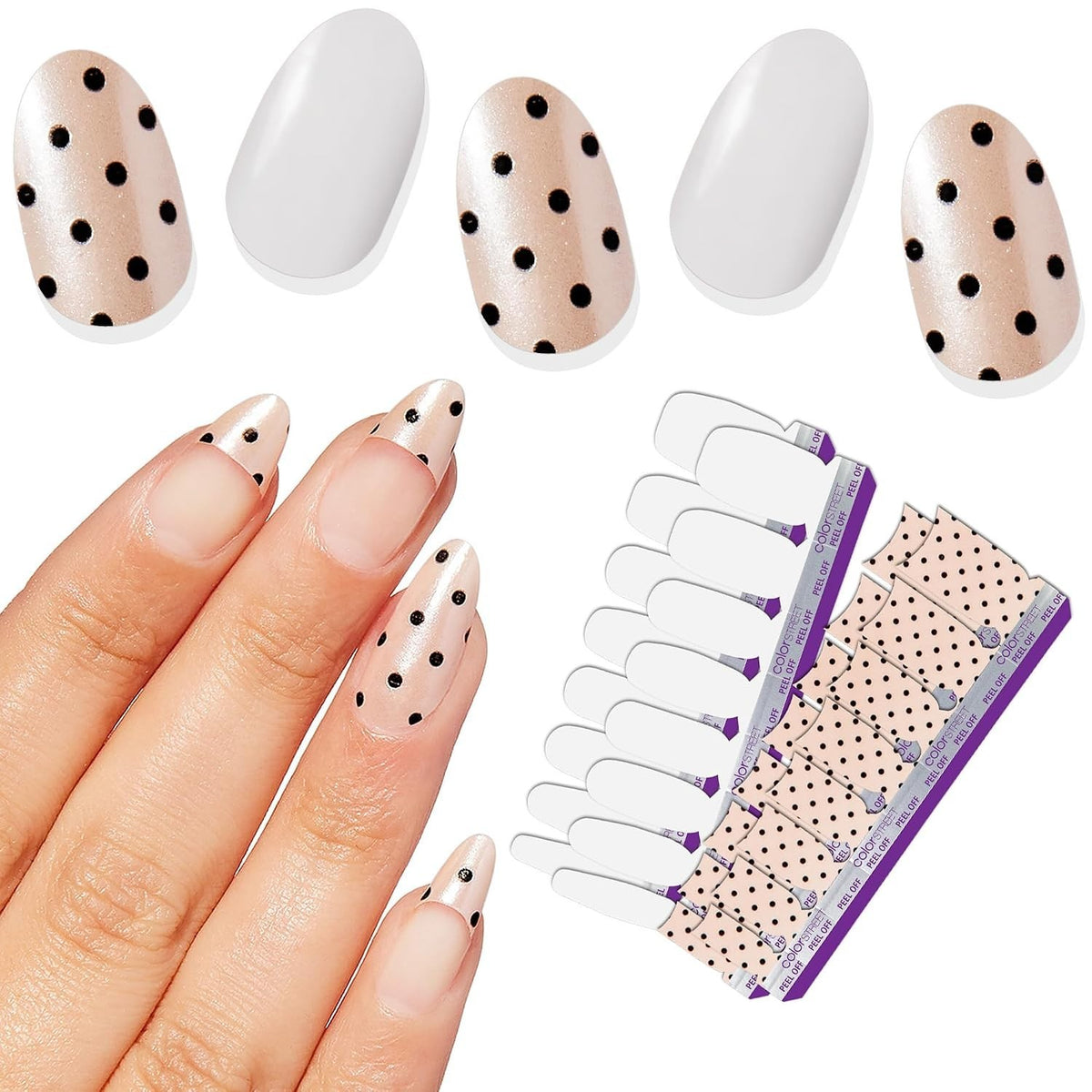 Polka Dot Champagne Shimmer Nail Strips - French Tips for Manicure
