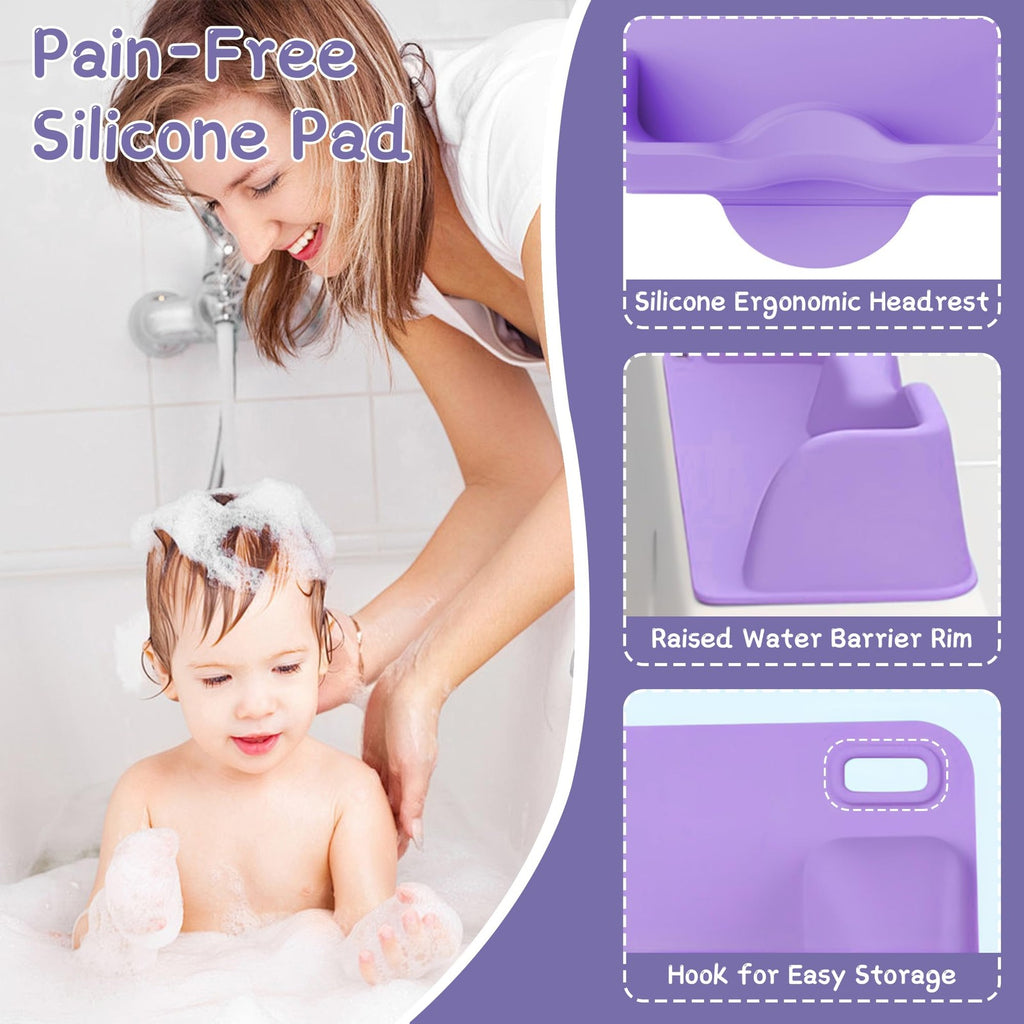 Portable Kids Hair Washing Station Silicone Basin with Rinse Cup - Purple