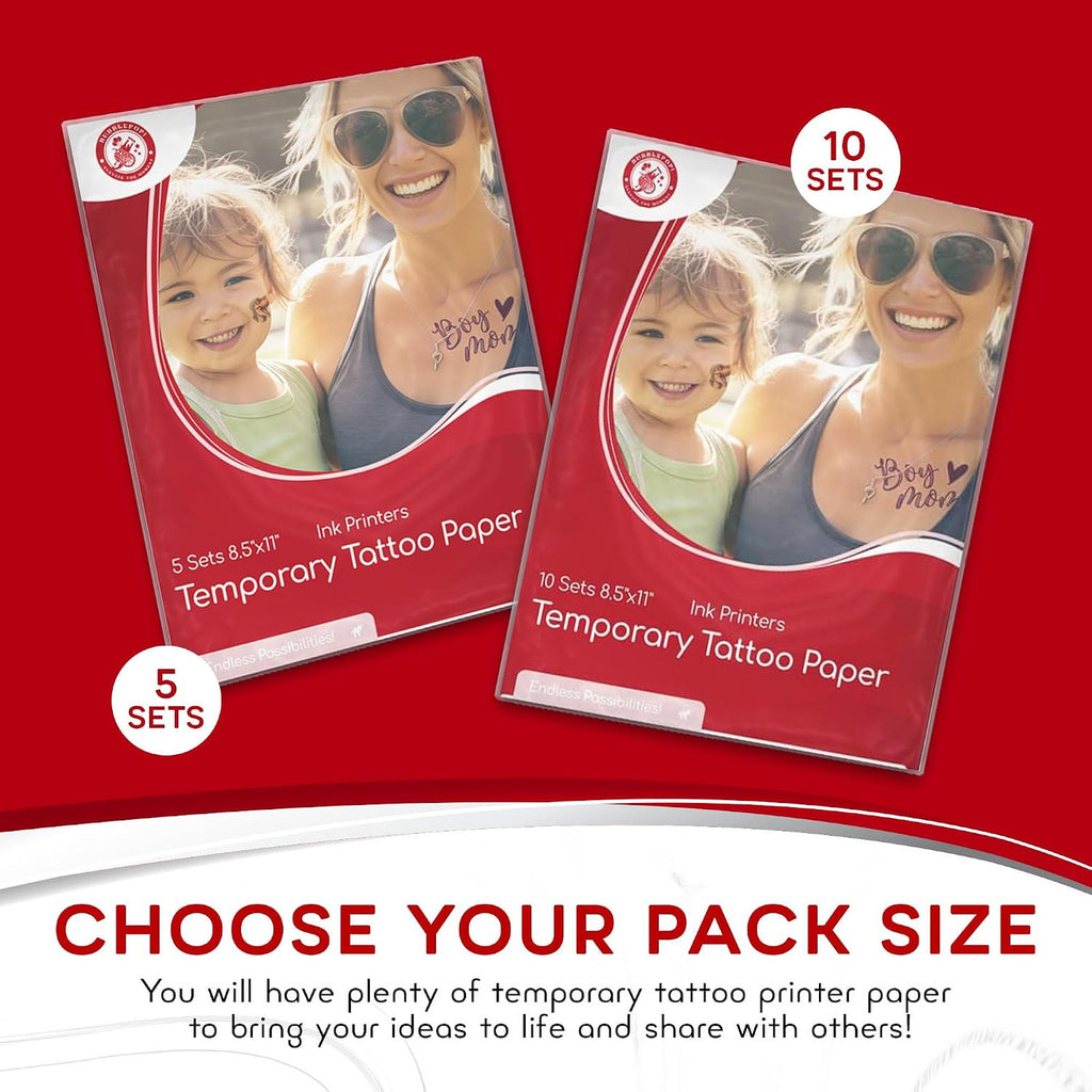 Temporary Tattoo Paper for Inkjet Printer - Skin Safe, Water Resistant 8.5x11 (5 Sheets) - DIY Fun