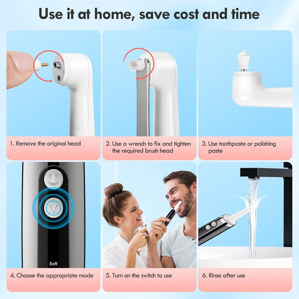 Electric Tooth Polisher for Daily Cleaning & Whitening - Rechargeable USB, 5 Speed Modes, 5 Brush Heads