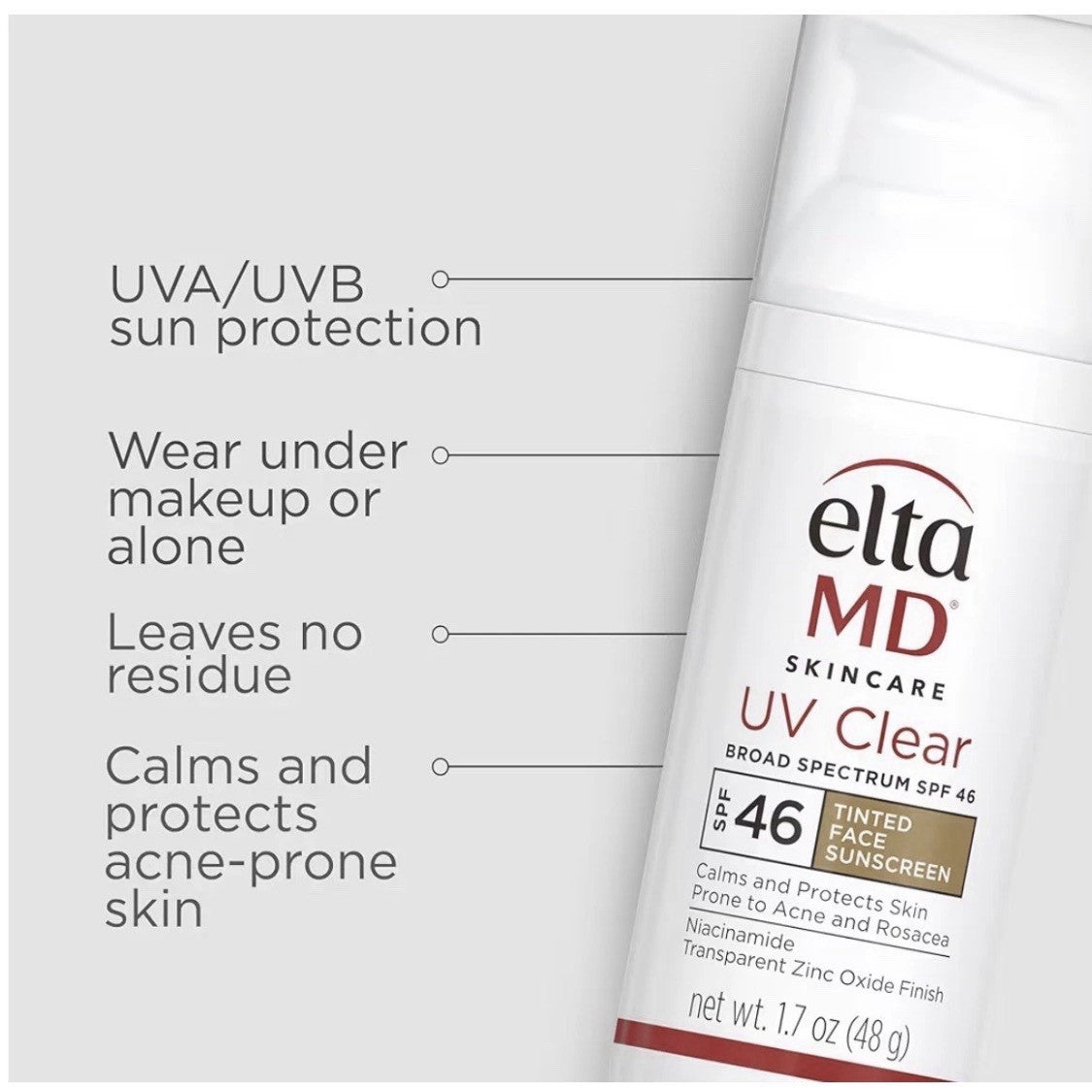 SPF 46 Tinted Face Sunscreen Oil-Free 1.7oz UV Clear SPF 46