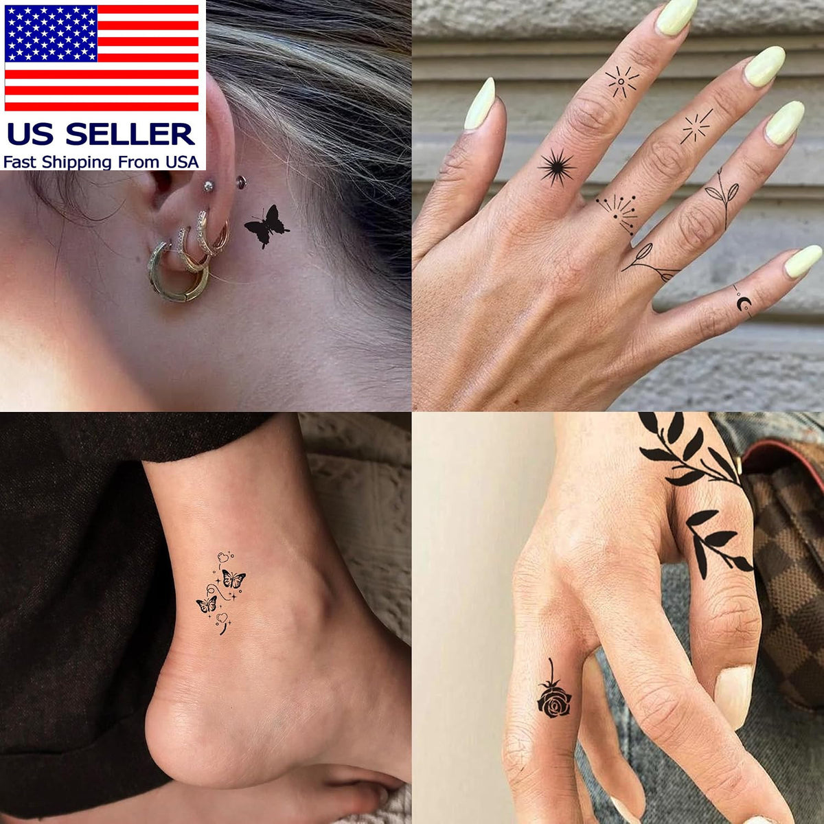 630 Pcs Finger & Hand Temporary Tattoos for Women - Realistic Small Designs