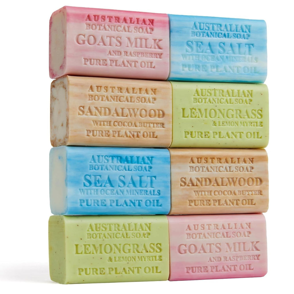 Australian Botanical Goat Milk Bar Soap 8-Pack with Shea Butter - Triple Milled & Moisturizing