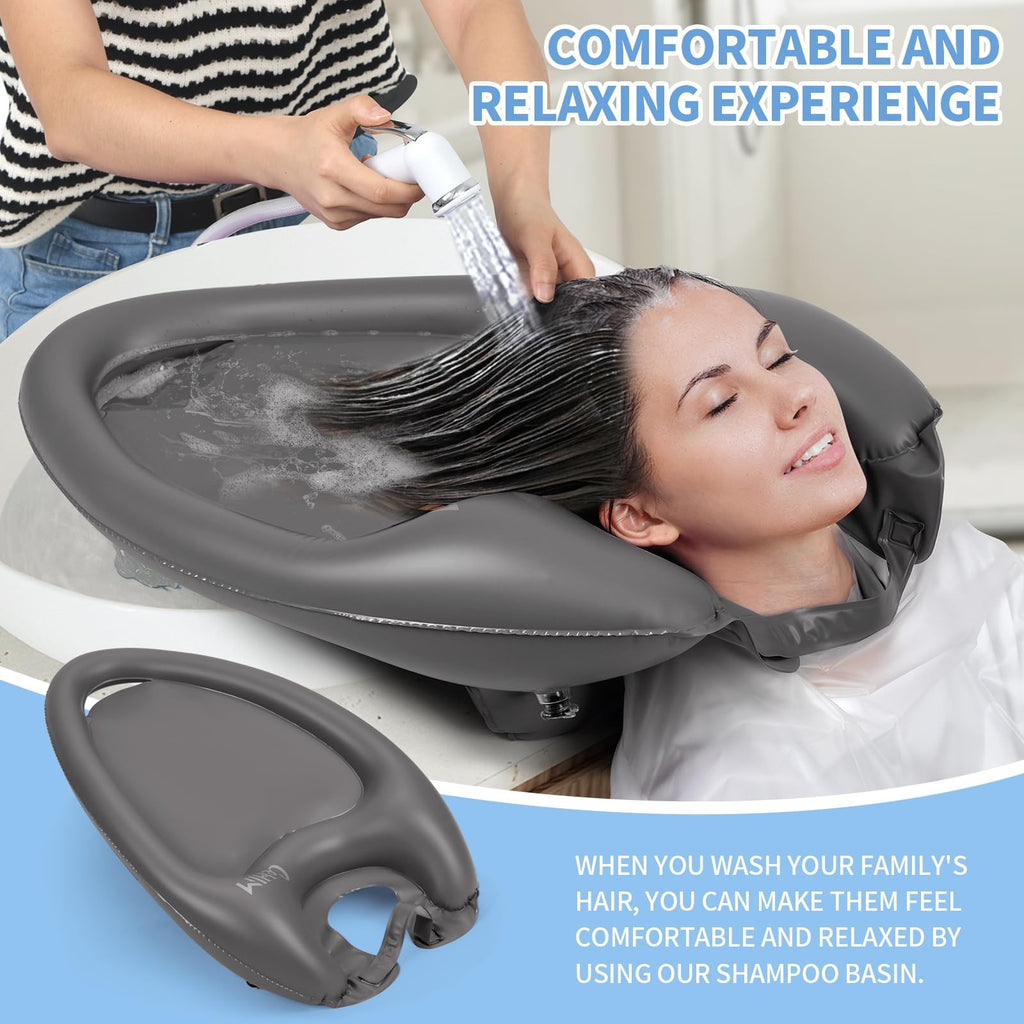 Inflatable Portable Shampoo Basin for Bedridden Hair Washing - Grey, Large