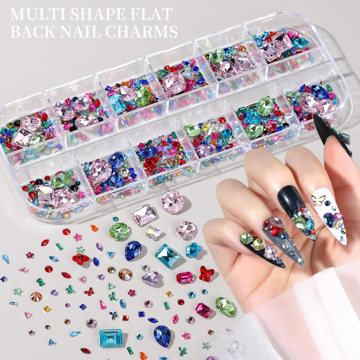 Colorful Nail Rhinestones & Charms Kit - 3-Box Nail Art Accessories with Tools