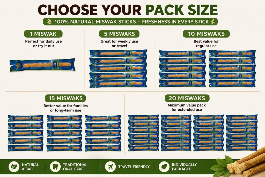 Natural Miswak Sticks Oral Care Pack - Traditional Portable Toothbrush