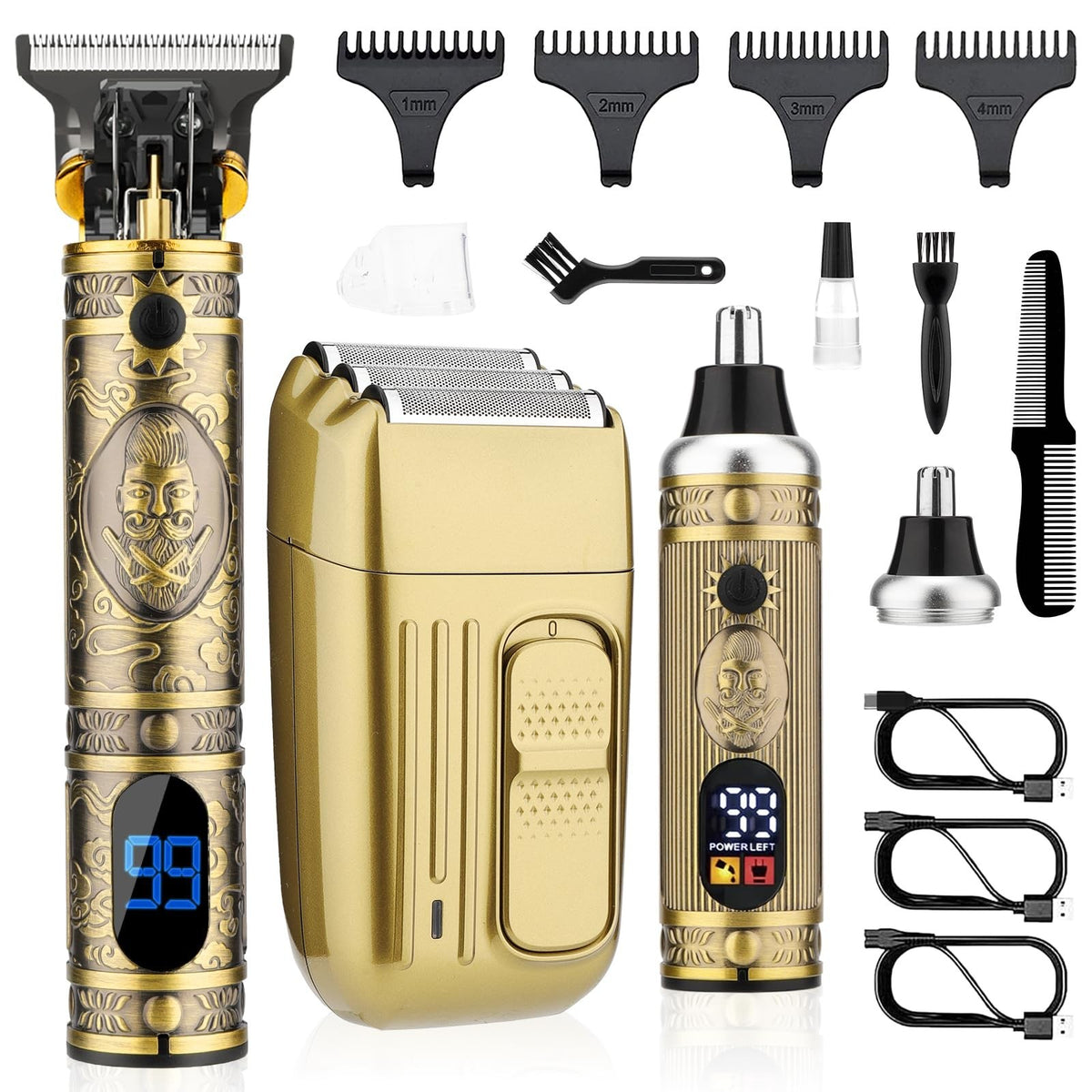 4-in-1 Men’s Beard Trimmer & Electric Razor Grooming Kit with Hair Clippers