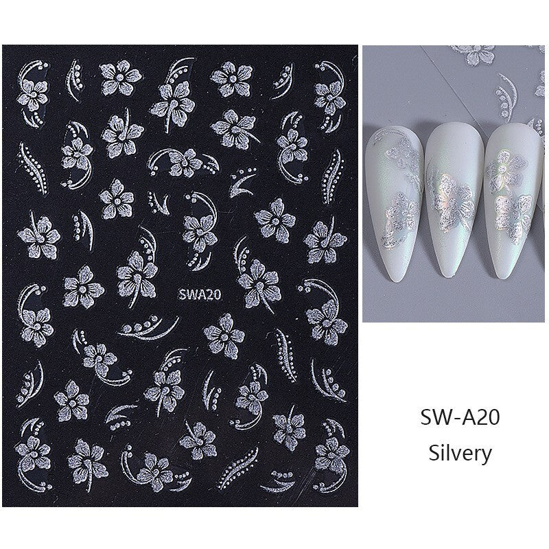 6Pcs Hibiscus Floral Nail Stickers Hawaiian Flower Vine Manicure Decals