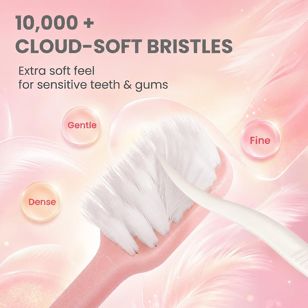 Extra Soft Manual Toothbrushes for Adults - Ultra Dense Nano Bristles, 5-Pack Pink