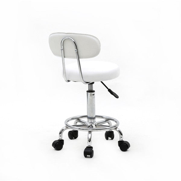 White Adjustable Salon Stool with Backrest and 360° Swivel