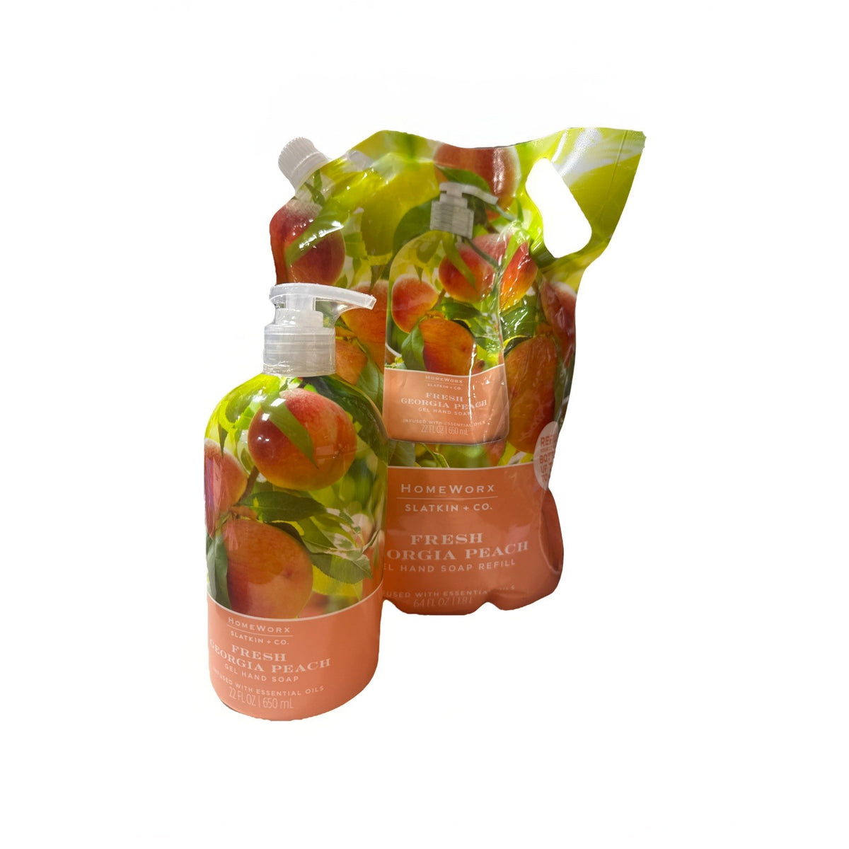 Liquid Hand Soap Set - Fresh Georgia Peach Scent, 22oz & 64oz Refill