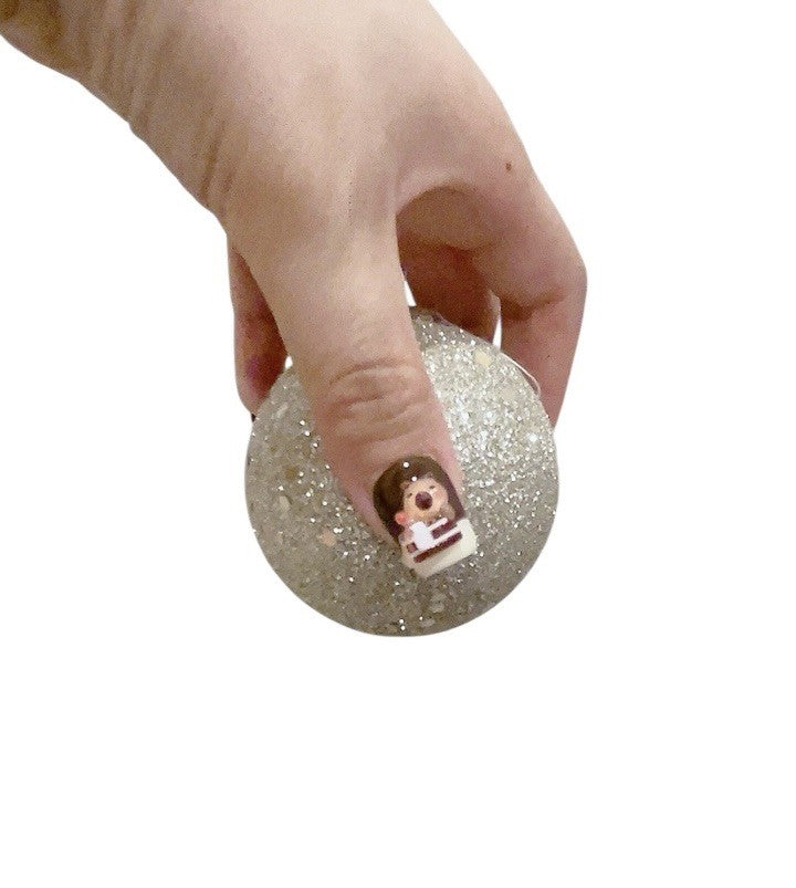Short Brown Press-On Nails with 3D Capybara Design - Reusable & Cute Nail Art