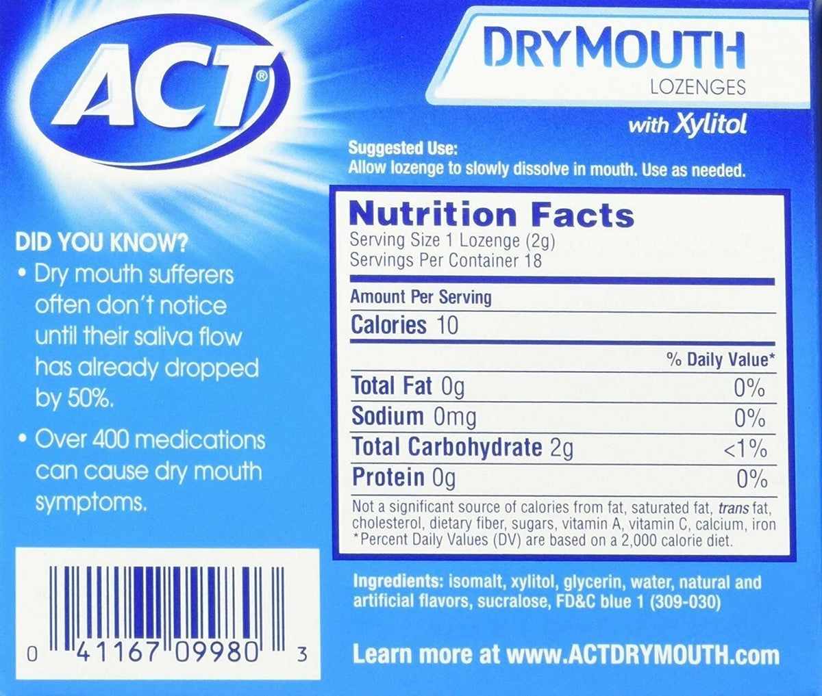 Dry Mouth Lozenges with Xylitol and Mint - Soothes and Freshens Breath, 18 Count, 12 Pack