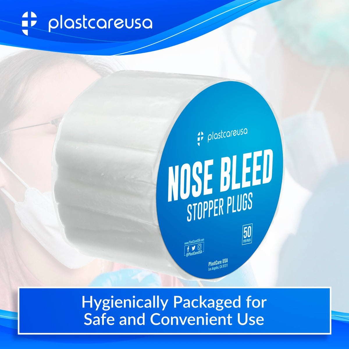 Nose Bleed Stop Plugs - 50 Pack, Extra Absorbent Blood Clotting, Kids & Adults