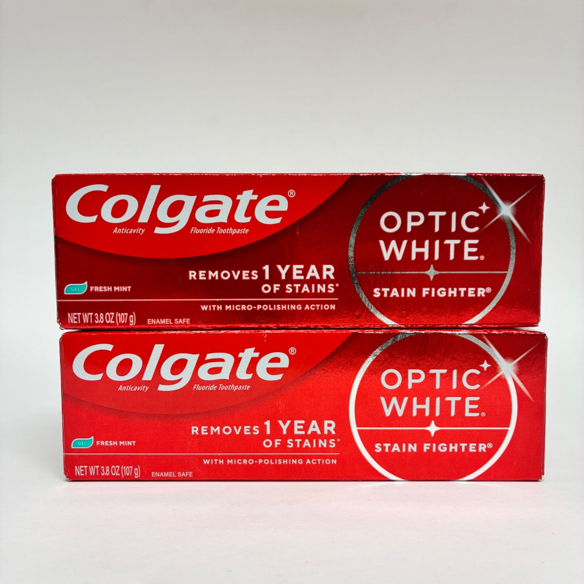 2 Pack Colgate Optic White Stain Fighter Toothpaste Fresh Mint Gel 3.8oz