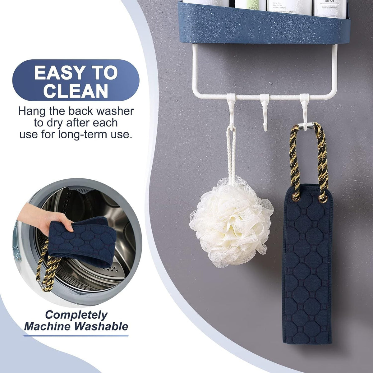 Long Exfoliating Back Scrubber with Handles - Double-Sided 38.5 Inch