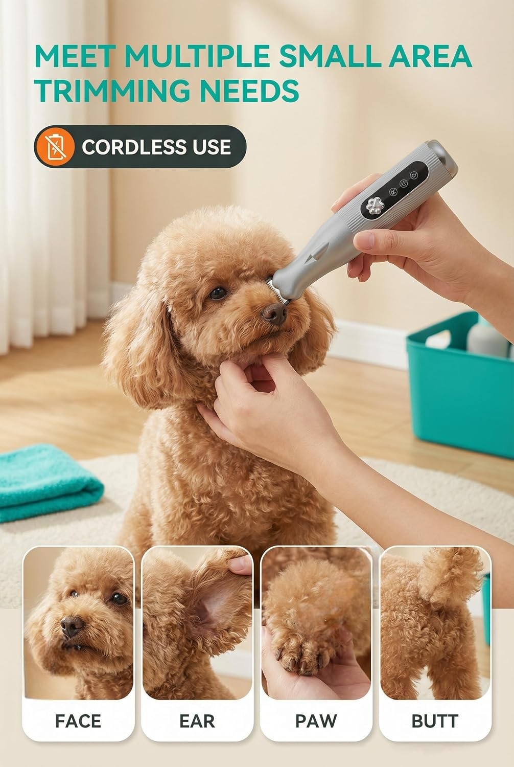 Cordless Dog Paw Trimmer with LED Light, Quiet Pet Grooming Tool