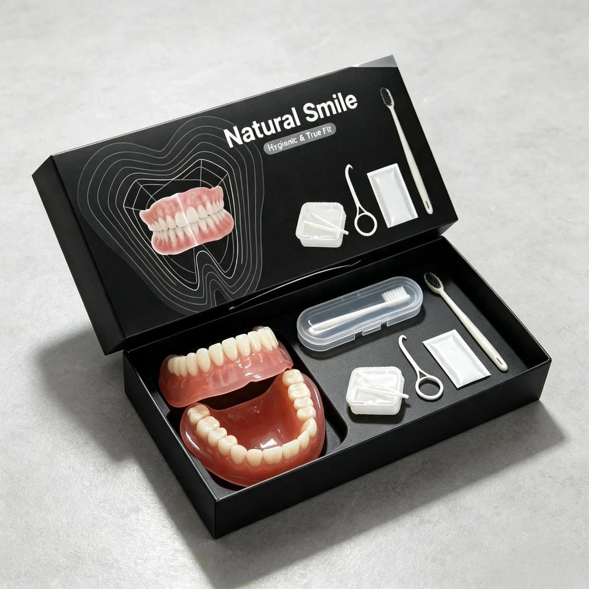 Full Mouth Denture Set with Storage Case and Cleaning Accessories