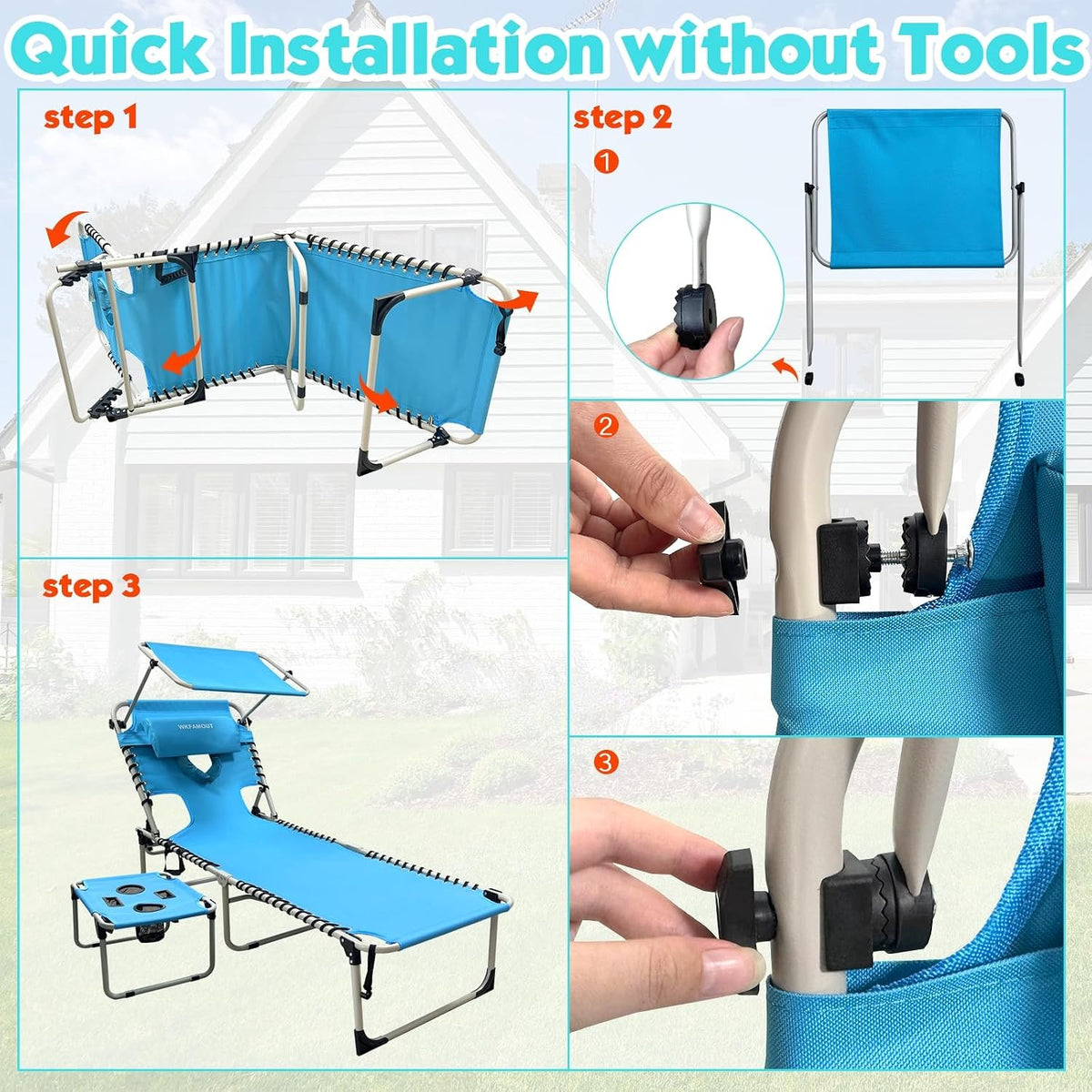 Outdoor Folding Tanning Chair with Adjustable Canopy & Face Hole
