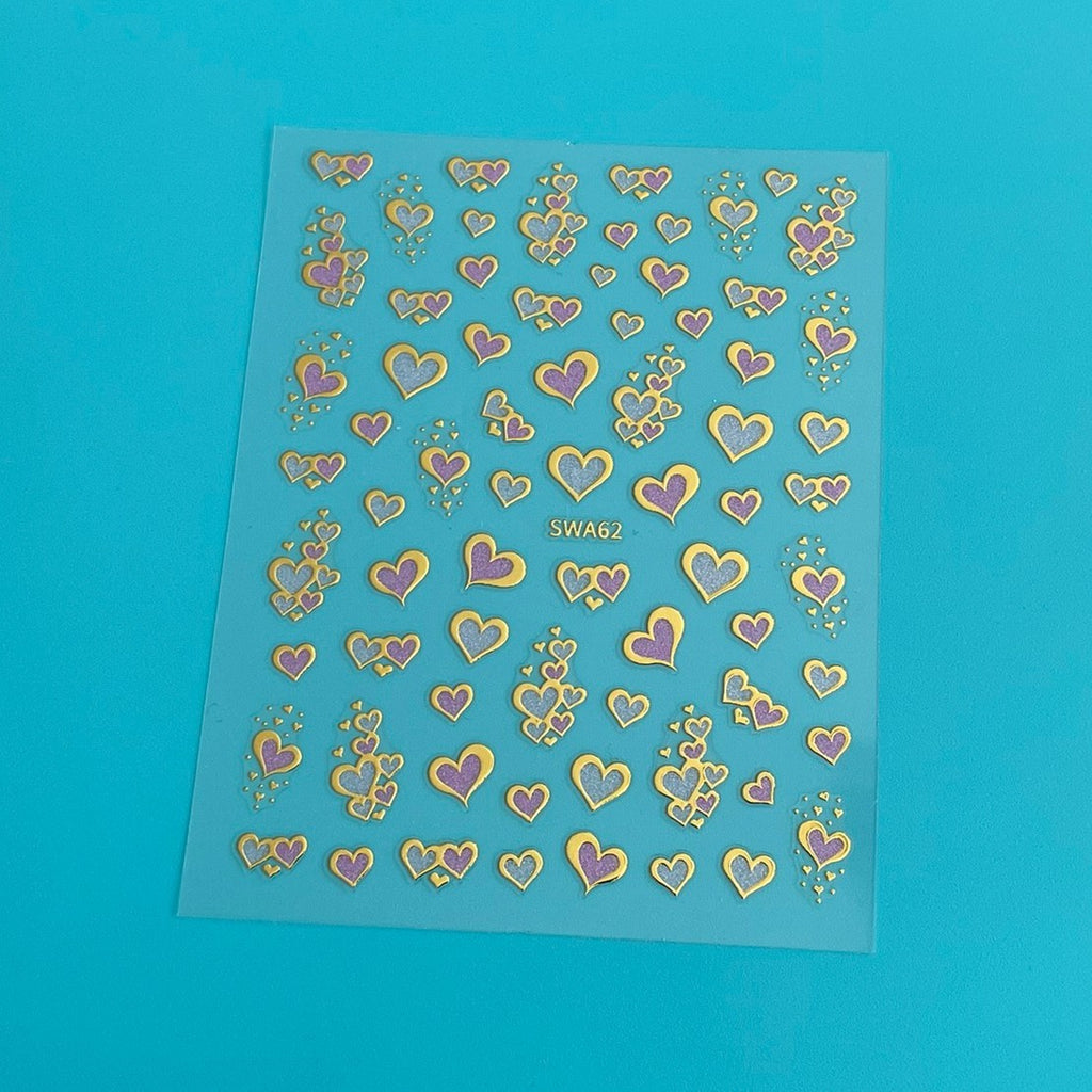 Self-Adhesive Nail Art Stickers - Gold Heart Outline Valentine's Day 1 Sheet