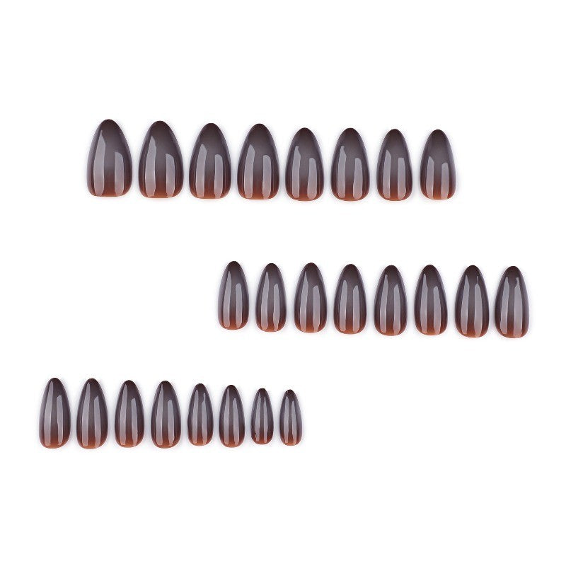 48Pcs Medium Almond Solid Taupe Brown Glossy Press-On Nails