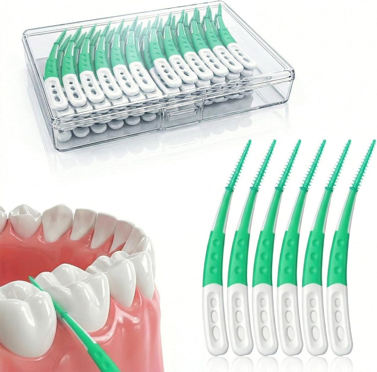 Disposable Dental Picks for Teeth Cleaning - 96 Pack Flossers with Curved Brush Head