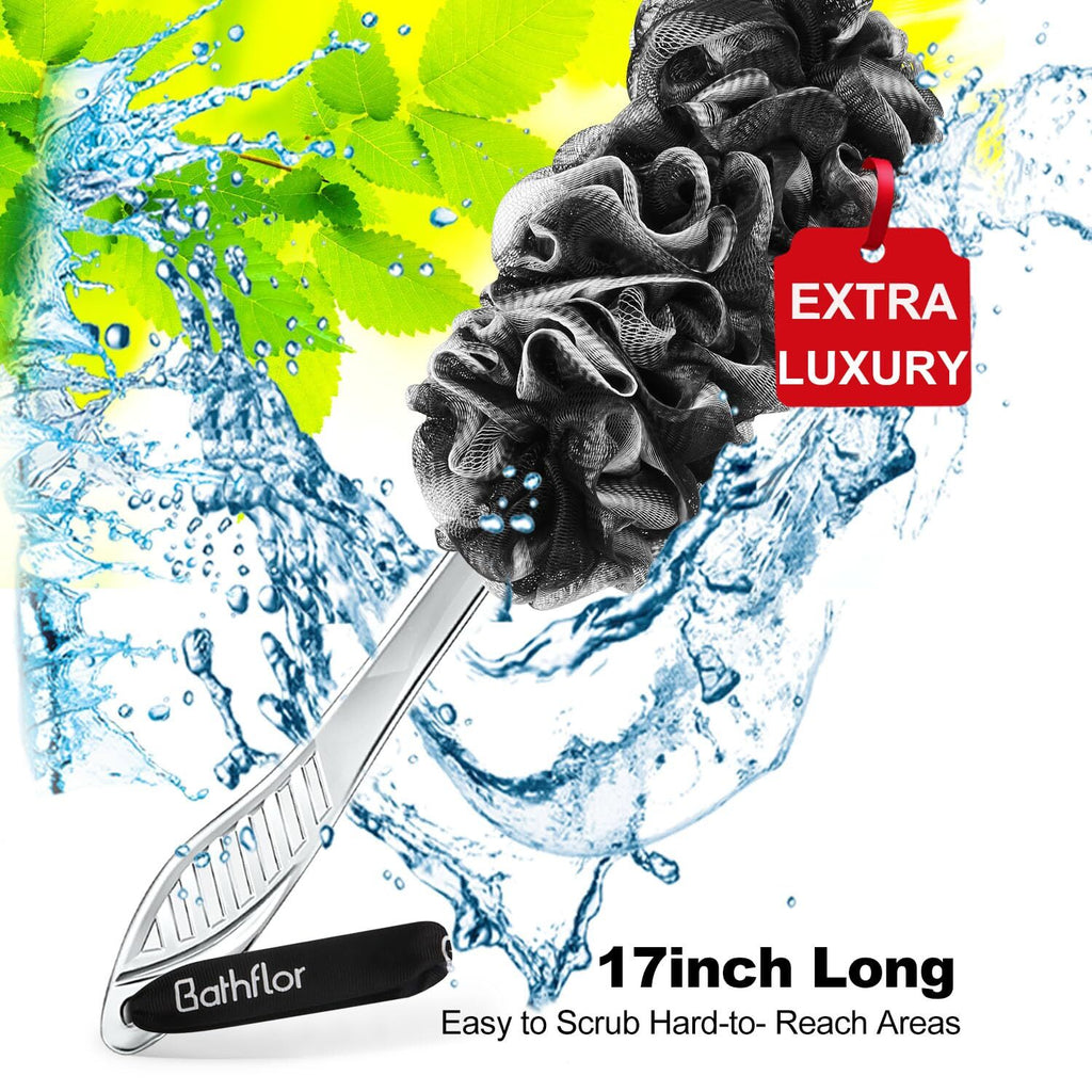 Large Exfoliating Loofah Body Scrubber Set with Back Brush & Hook - 4 Pack
